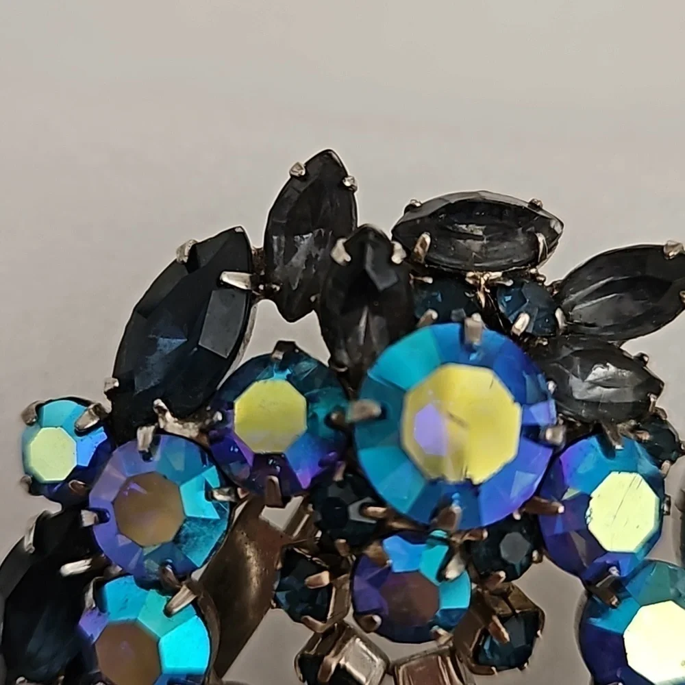 Vintage Large Aurora Borealis Navy Brooch